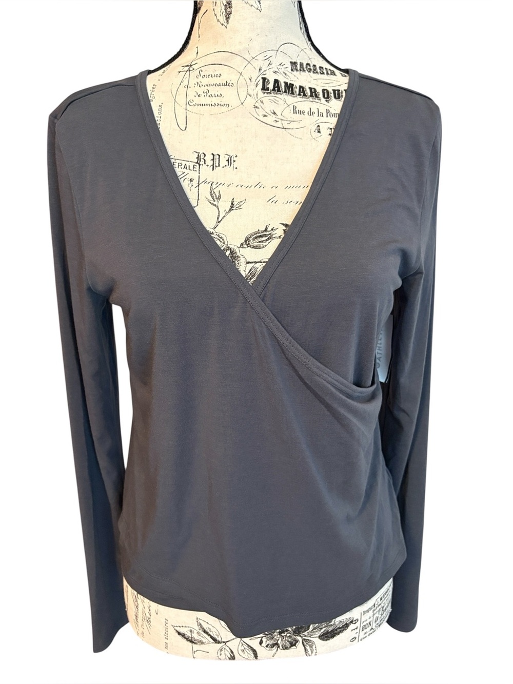 Athleta Transcend Faux Wrap Top Crop Long Sleeve Dark Gray Size L New